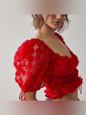 For Love & Lemons Spring Rose puffy sleeves Hannah crop top XS